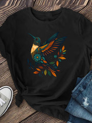 Women’s Dark Grey Bird Graphic T-Shirt – Casual Short Sleeve Top