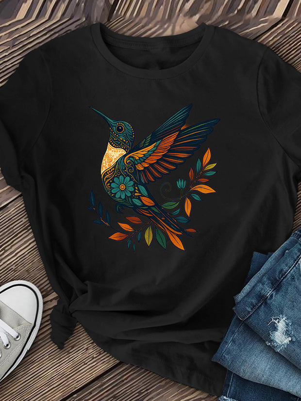 Women’s Dark Grey Bird Graphic T-Shirt – Casual Short Sleeve Top