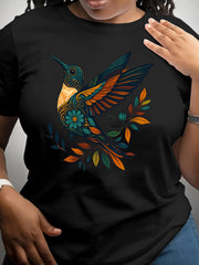 Women’s Dark Grey Bird Graphic T-Shirt – Casual Short Sleeve Top