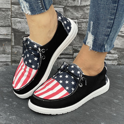 Women’s Patriotic Casual Sneakers – Lightweight Independence Day Loafers with USA Flag Print, Comfortable & Versatile Everyday Shoes