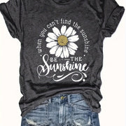 Women’s Daisy Print T-Shirt – Casual Crew Neck “Be The Sunshine” Tee