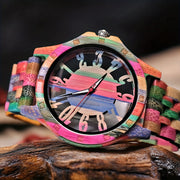 Wooden Analog Quartz Watch – Colorful Hollow Dial, Stylish Gift for Him or Her