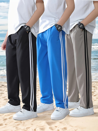 Boys’ Athletic Pants 3-Pack – Elastic Waist Sports Joggers with Pockets