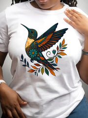 Women’s Dark Grey Bird Graphic T-Shirt – Casual Short Sleeve Top