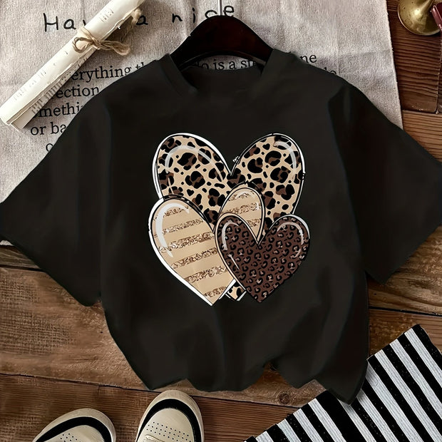 Women’s Leopard Heart Print T-Shirt