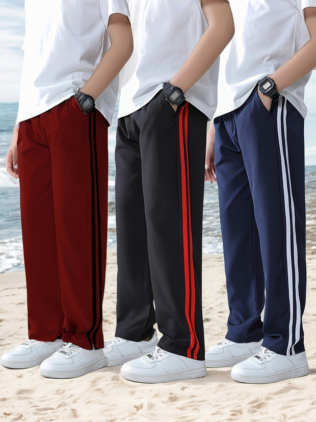 Boys’ Athletic Pants 3-Pack – Elastic Waist Sports Joggers with Pockets
