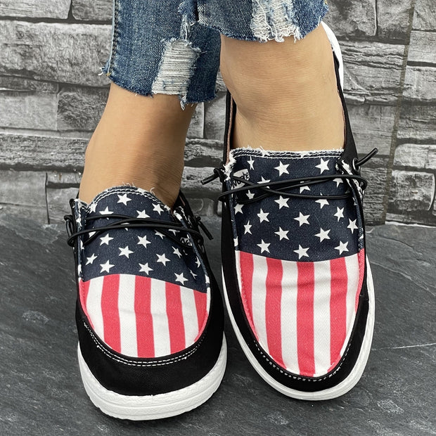 Women’s Patriotic Casual Sneakers – Lightweight Independence Day Loafers with USA Flag Print, Comfortable & Versatile Everyday Shoes